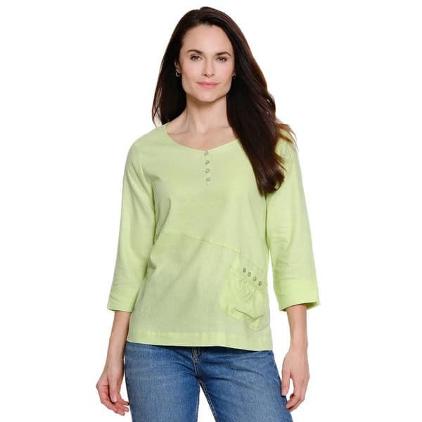 Womens Ali Miles 3/4 Sleeve Solid Henley Blouse - image 