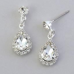 Rosa Rhinestones Silver Plated Rhinestone Teardrop Earrings