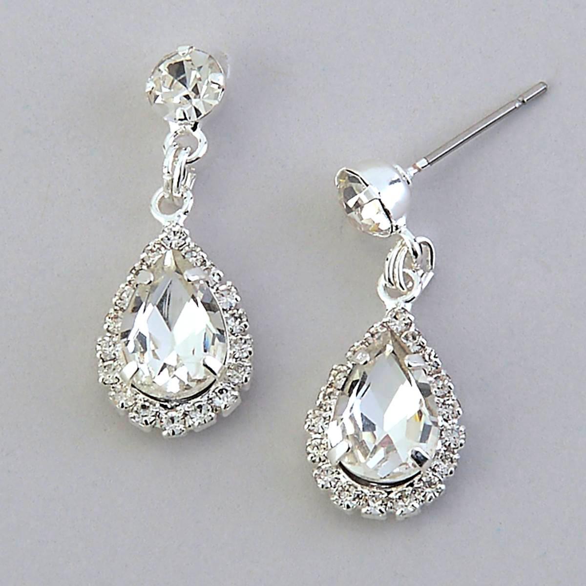 Rosa Rhinestones Silver Plated Rhinestone Teardrop Earrings