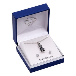 Silver-Tone Cubic Zirconia Cat Pendant Necklace & Earrings Set