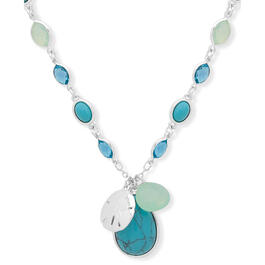 Chaps Silver-Tone & Turquoise 28in. Long Pendant Necklace