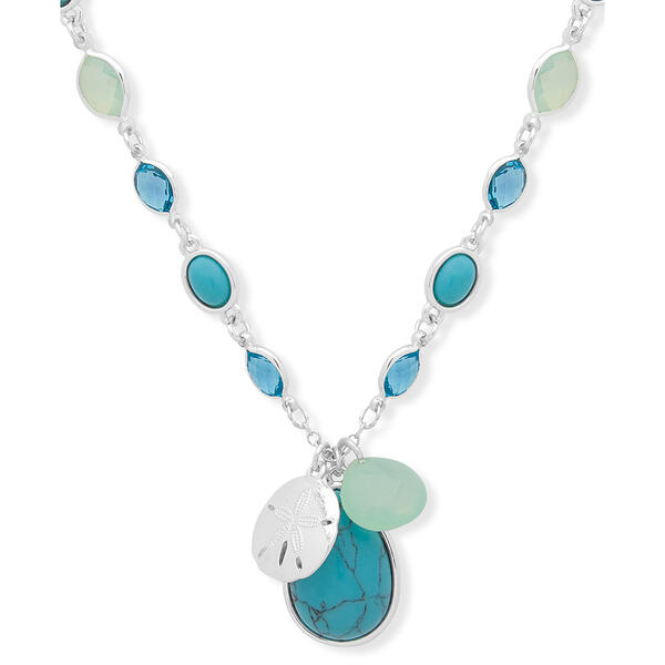 Chaps Silver-Tone & Turquoise 28in. Long Pendant Necklace - image 