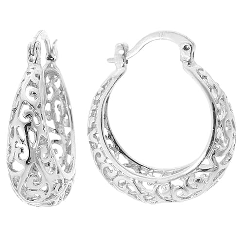 Fine Silver Plated 22mm Filigree Hoop Click Top Earrings - image 