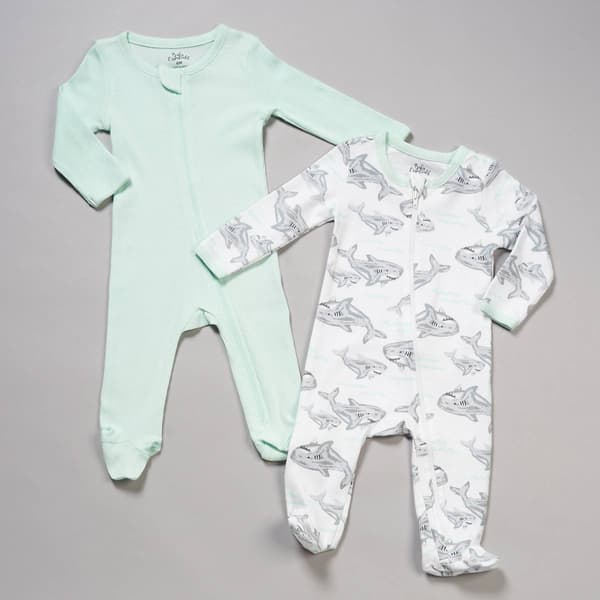 Baby Boy &#40;NB-9M&#41; Baby Essentials&#40;R&#41; 2pk. Shark Footie Pajamas - image 