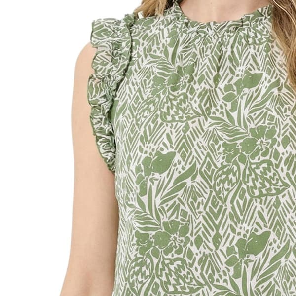Petite NY Collection Ruffle Cap Sleeve Abstract Olive Blouse