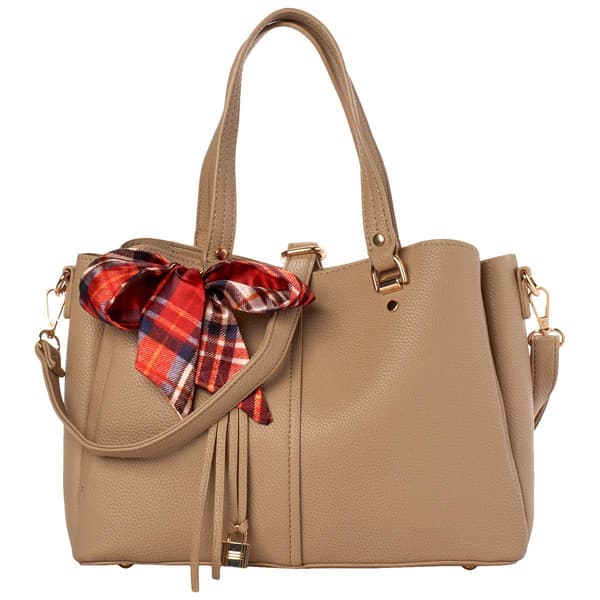 DS Fashion Triple Compartment Satchel w/ Bow Scarf - image 