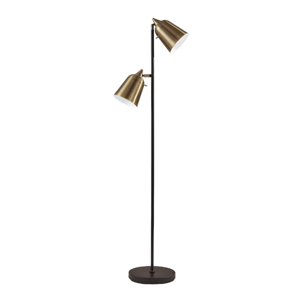 HomeRoots 58 Black Two Light Task Floor Lamp With Antiqued Bras