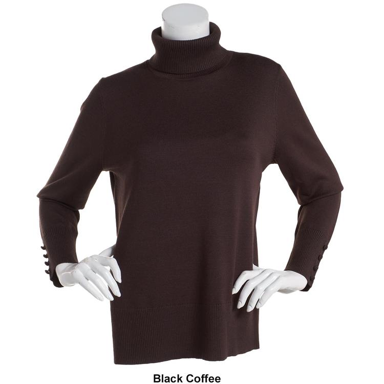 Plus Size Retrology Long Button Sleeve Turtleneck Sweater