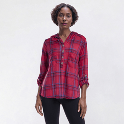 Womens New York Laundry Long Sleeve Plaid Silver Button Hoodie