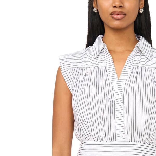 Womens MSK Sleeveless Poplin Stripe Cinched Waist Midi Dress