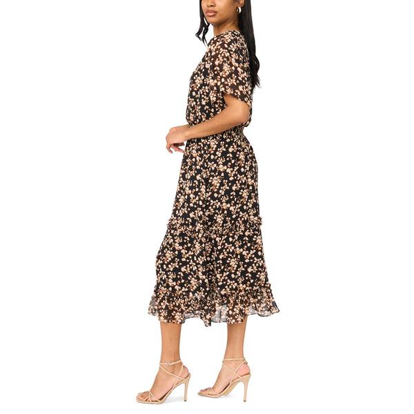 Womens MSK Flutter Sleeve Floral Chiffon Smock Waist Midi Dress