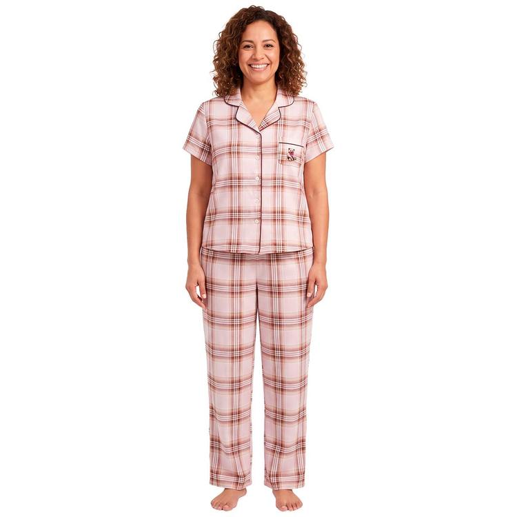 Womens Laura Ashley(R) Short Sleeve Bear Pocket Plaid Pajama Set