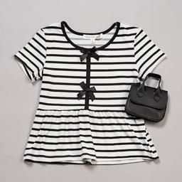 Girls (7-16) BTween(R) Short Sleeve Peplum Stripe Top w/ Bag