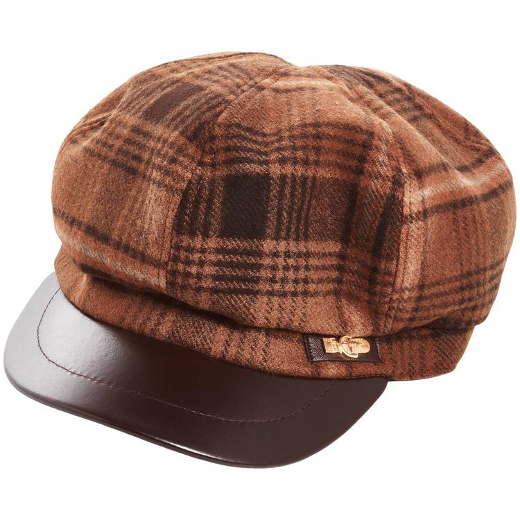 Womens Madd Hatter Plaid Faux Leather Brim Newsboy Hat
