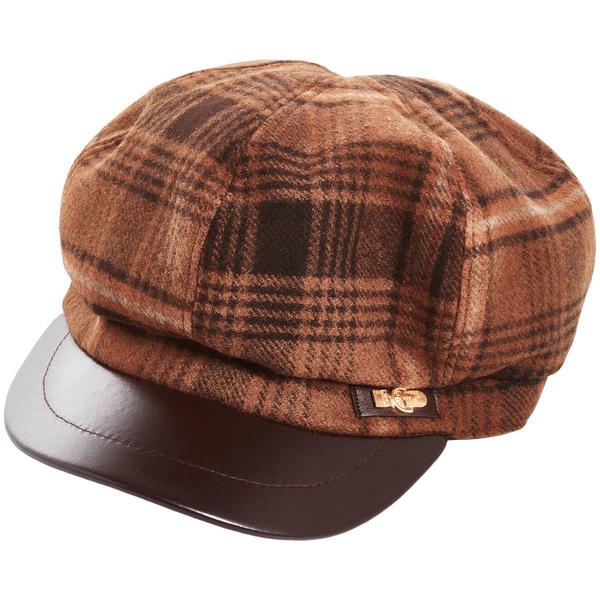 Womens Madd Hatter Plaid Faux Leather Brim Newsboy Hat