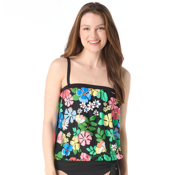 Womens Beach House Midnight Gardens Side Tie Tankini Swim Top - image 