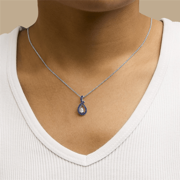 Haus of Brilliance Blue &White Sapphire Teardrop Pendant Necklace
