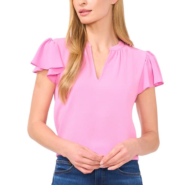 Womens Cece Flutter Sleeve Shirred V-Neck Blouse