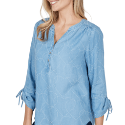 Womens Alfred Dunner Ann Arbor Embroidered Heart Henley Blouse