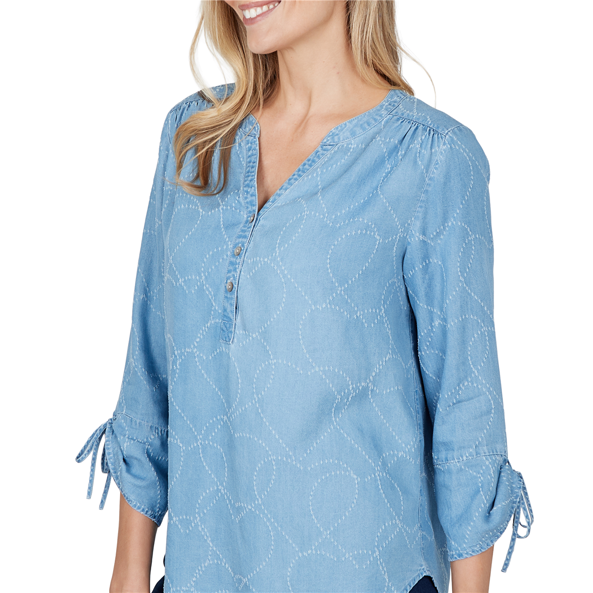 Womens Alfred Dunner Ann Arbor Embroidered Heart Henley Blouse