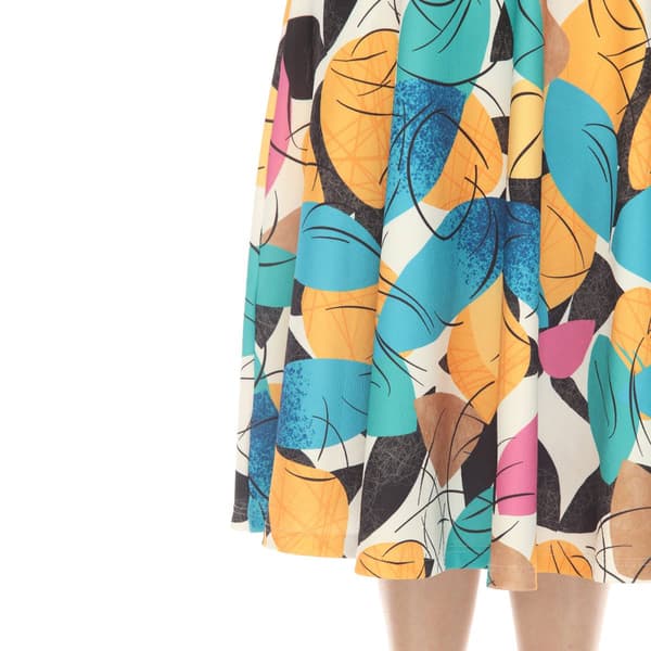 Womens White Mark Leaf Print Flared Midi Skirt
