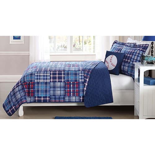 My World Navy Plaid Patchwork Quilt Set - image 