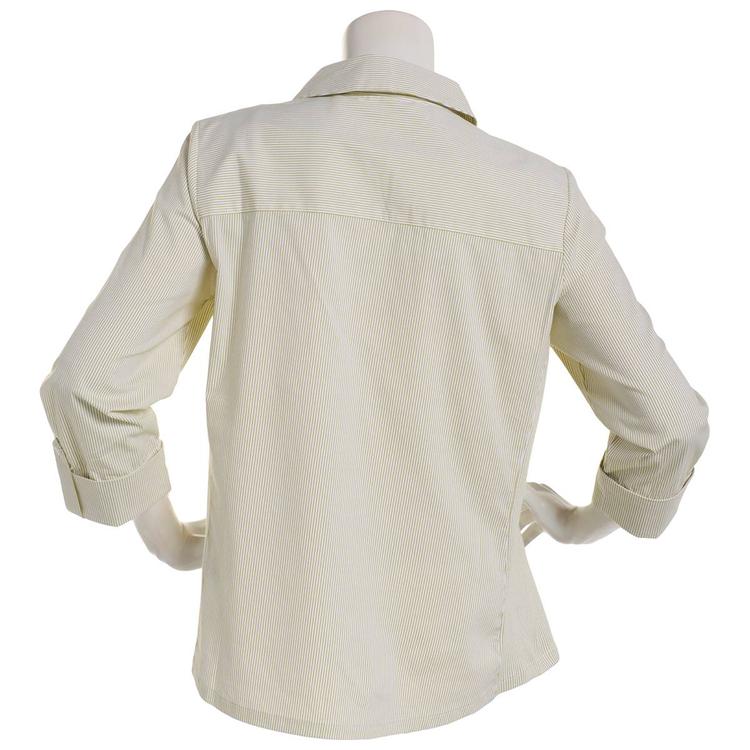 Womens Emily Daniels Stripe Casual Button Down - White/Green