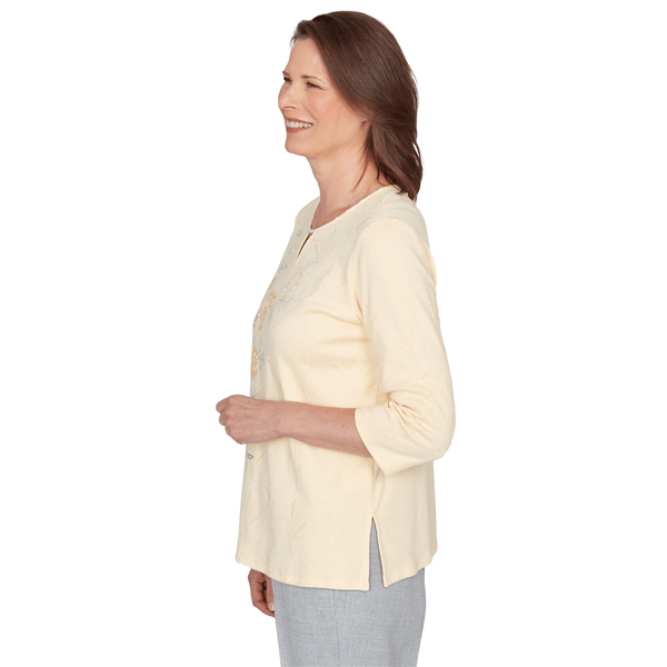 Petite Alfred Dunner Al Fresco Floral Embroidery Blouse