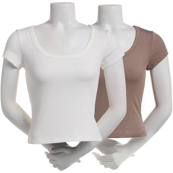 Juniors Pink Rose 2pk. Modal Spandex Scoop Neck Short Sleeve Tee - image 