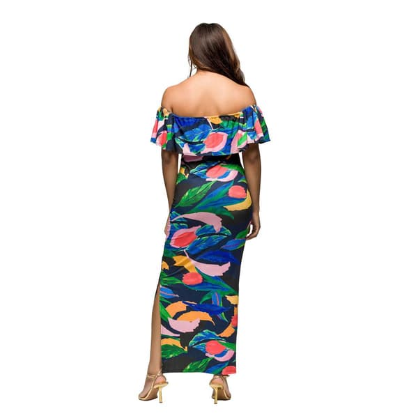Womens 24/7 Comfort Apparel Off Shoulder Multicolor Maxi Dress