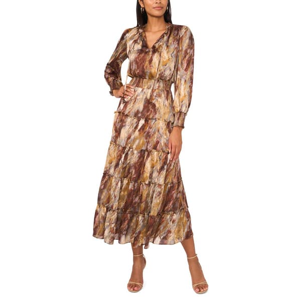 Womens MSK Abstract Keyhole Neck Tier Midi Dress - image 