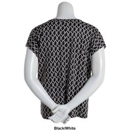Petite Notations Short Sleeve Geo Grommet Neck Shell Blouse
