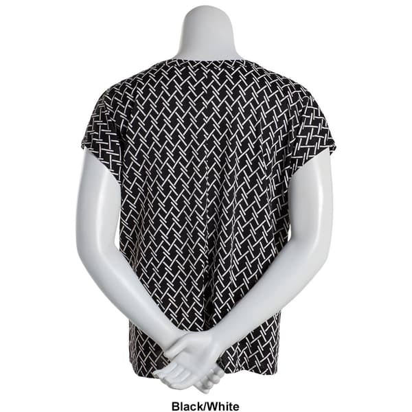 Womens Notations Short Sleeve Geo Grommet Neck Shell Blouse