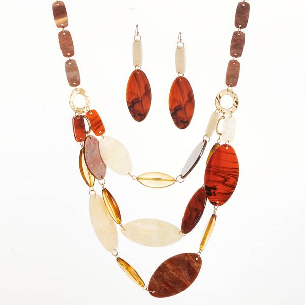 Ashley Cooper(tm)Gold Plated 3 Row Beaded Necklace & Earring Set - image 