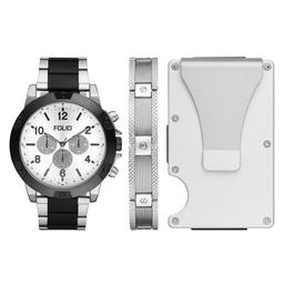 Mens Folio Two-Tone Watch/Bracelet & Cardholder Set - FMDFL6066