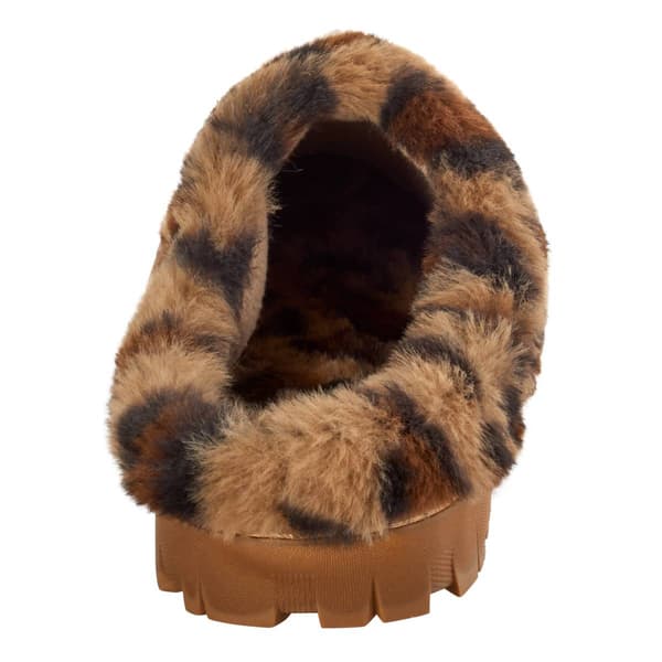 Womens Ella & Joy Leopard Faux Fur Slippers