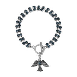 Symbols of Faith Silver Tone 2-Row Crystal Dove Charm Bracelet