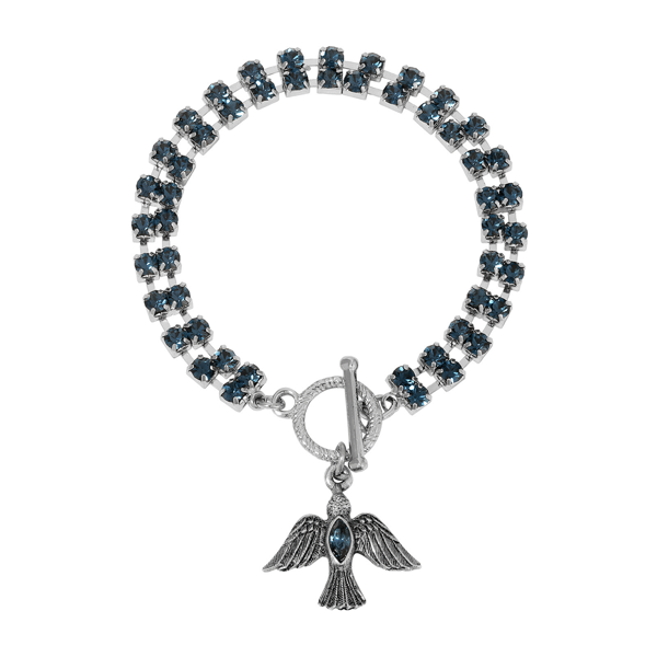 Symbols of Faith Silver Tone 2-Row Crystal Dove Charm Bracelet - image 
