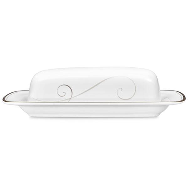 Noritake Platinum Wave Covered Butter Dish - image 