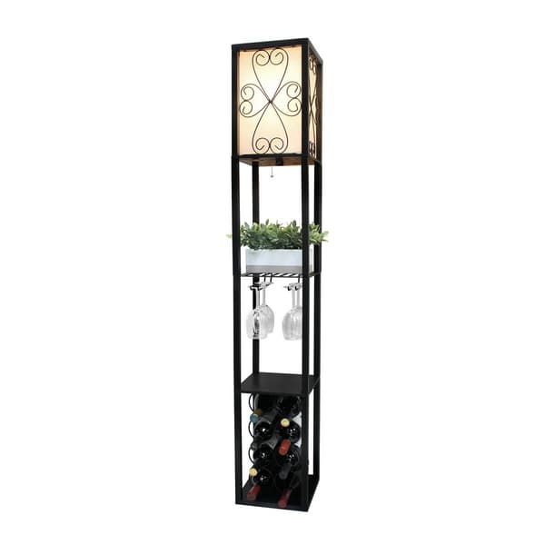Simple Designs Floor Lamp Etagere Organizer w/Linen Shade