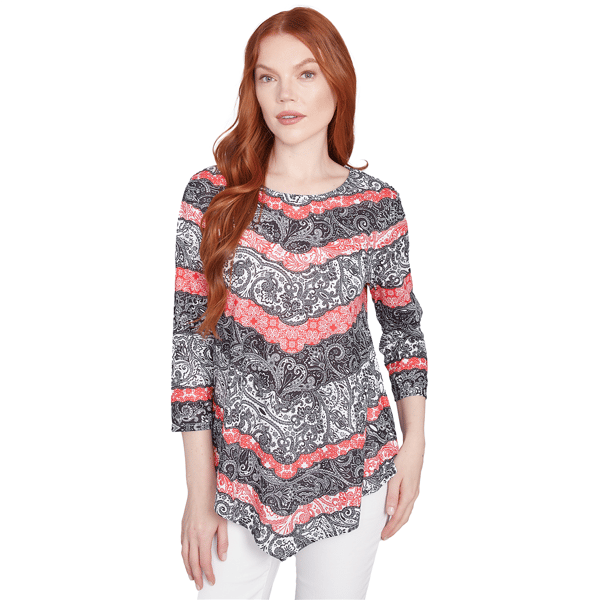 Womens Larky Lark 3/4 Sleeve Chevron Scroll Blouse - image 