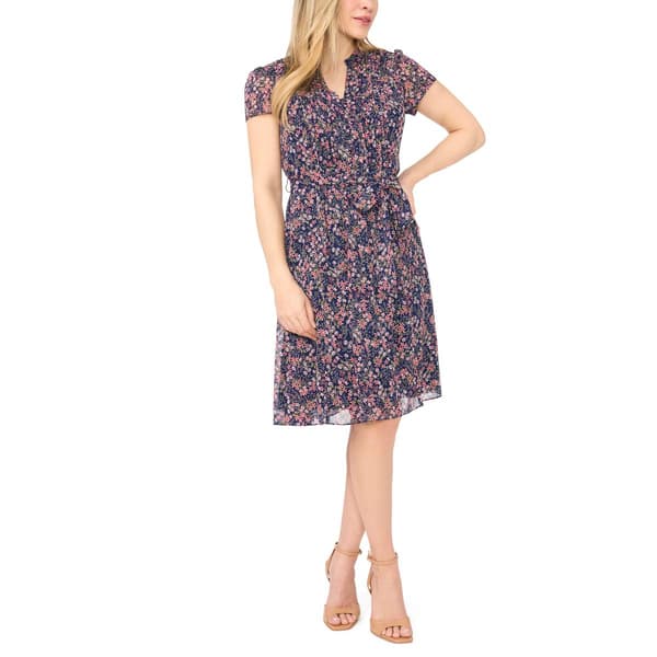 Petite MSK Short Sleeve Ditsy Floral Pintuck A-Line Dress