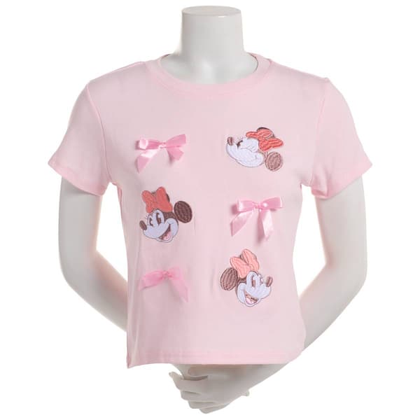 Juniors Freeze Embroidered Minnie Mouse with Satin Bows Baby Tee