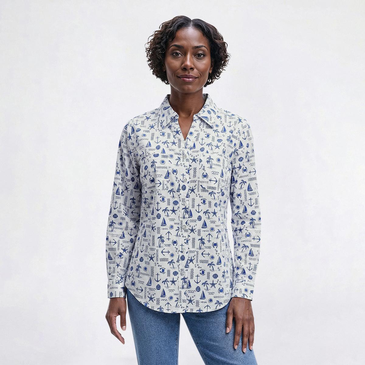 Petite Emily Daniels 3/4 Sleeve Beach Casual Button Down