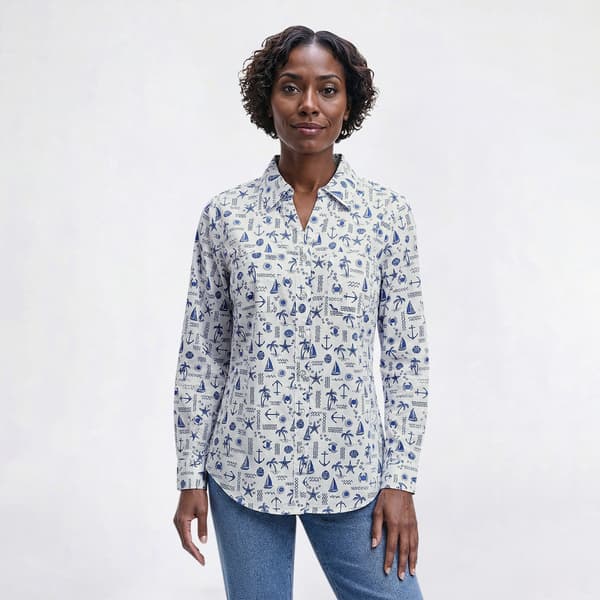 Womens Emily Daniels 3/4 Sleeve Beach Casual Button Down - image 