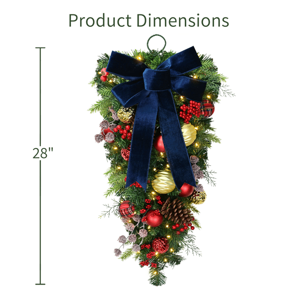 Puleo International 28in. LED Ornaments Adorned Teardrop Swag