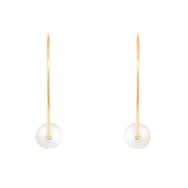 Splendid Pearls 14kt. Gold 25mm Pearl Hoop Earrings