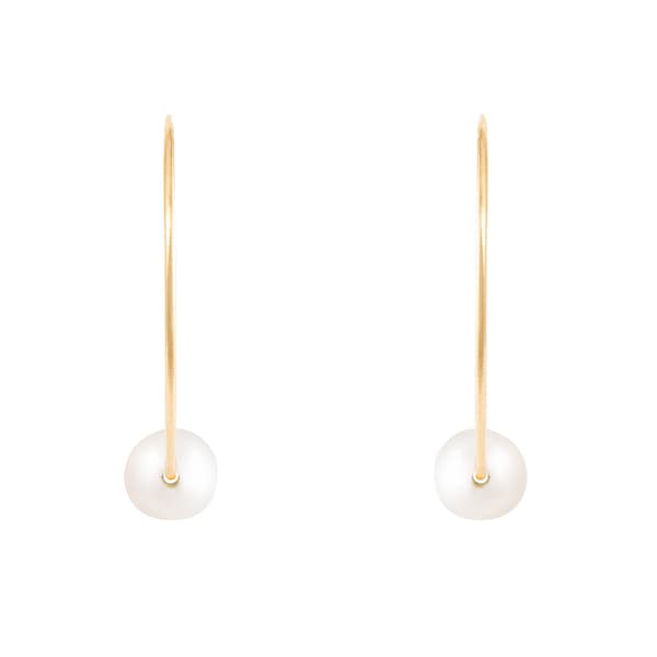 Splendid Pearls 14kt. Gold 25mm Pearl Hoop Earrings