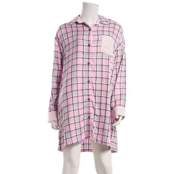 Womens Jaclyn Long Sleeve Plaid Flannel Notch Collar Nightshirt