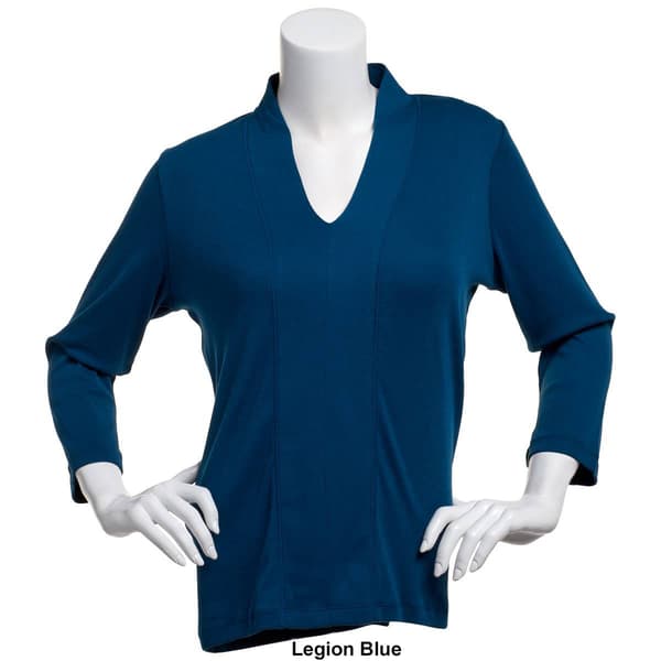 Petite Hasting & Smith 3/4 Sleeve Seamed Front V-Neck Tee